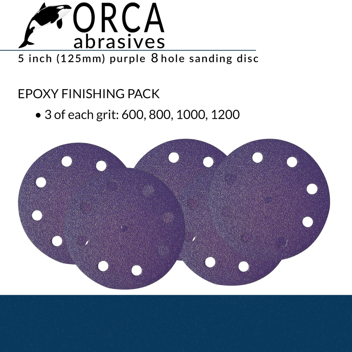 Purple 5 inch 8-hole Epoxy Finish project pack, 3 each of P600, P800, P1000 and P1200, 12 discs total
