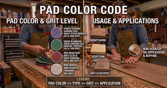 Four Orca abrasive types side by side, purple ceramic, green aluminum oxide, ceramic mesh, and non-scratch finishing pad