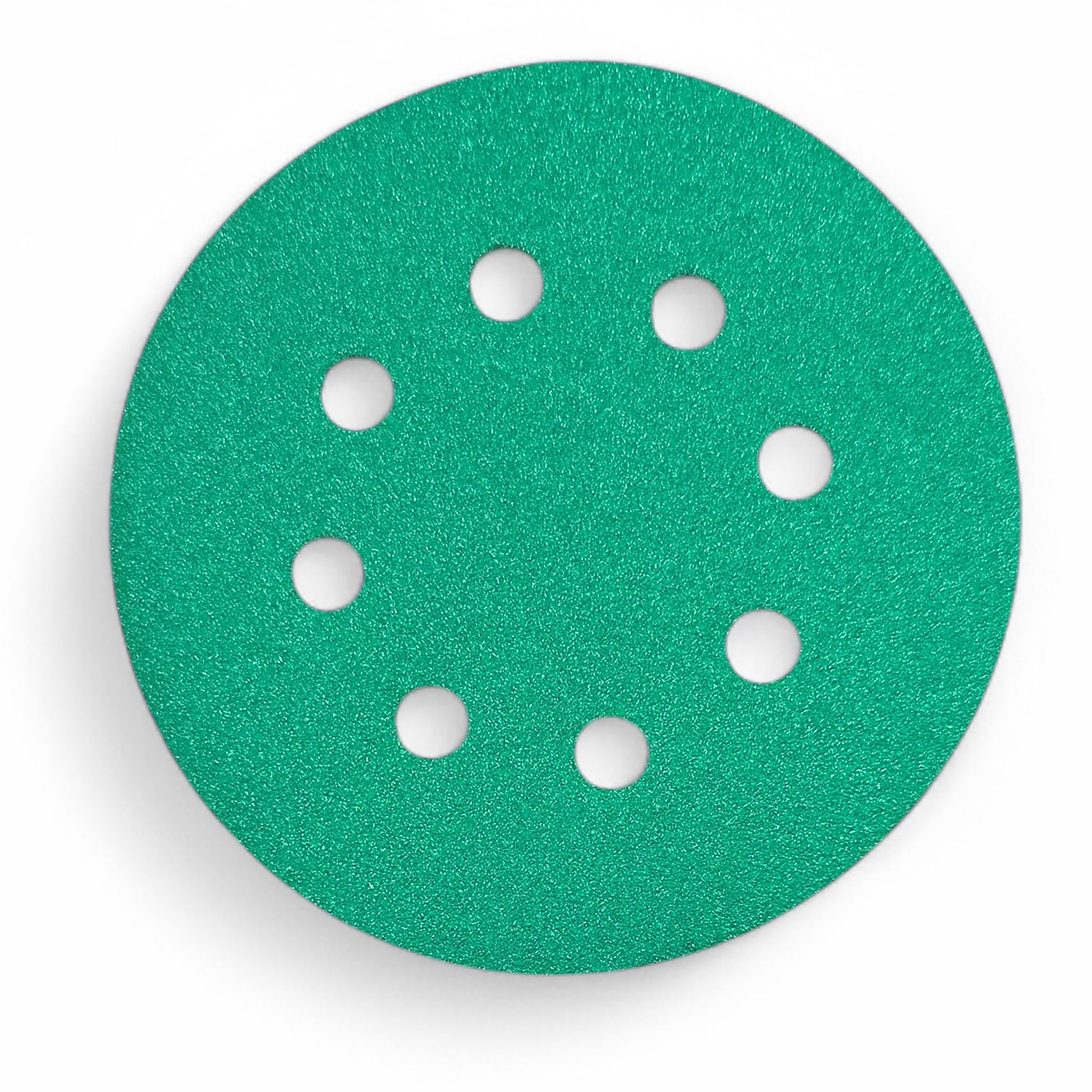 Green aluminum oxide 5 inch (125mm) 8-hole sanding disc, face up