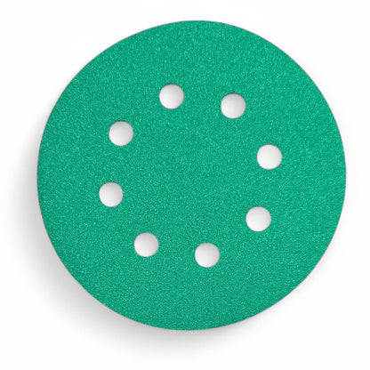 Green aluminum oxide 5 inch (125mm) 8-hole sanding disc, face up