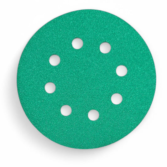 Green aluminum oxide 5 inch (125mm) 8-hole sanding disc, face up