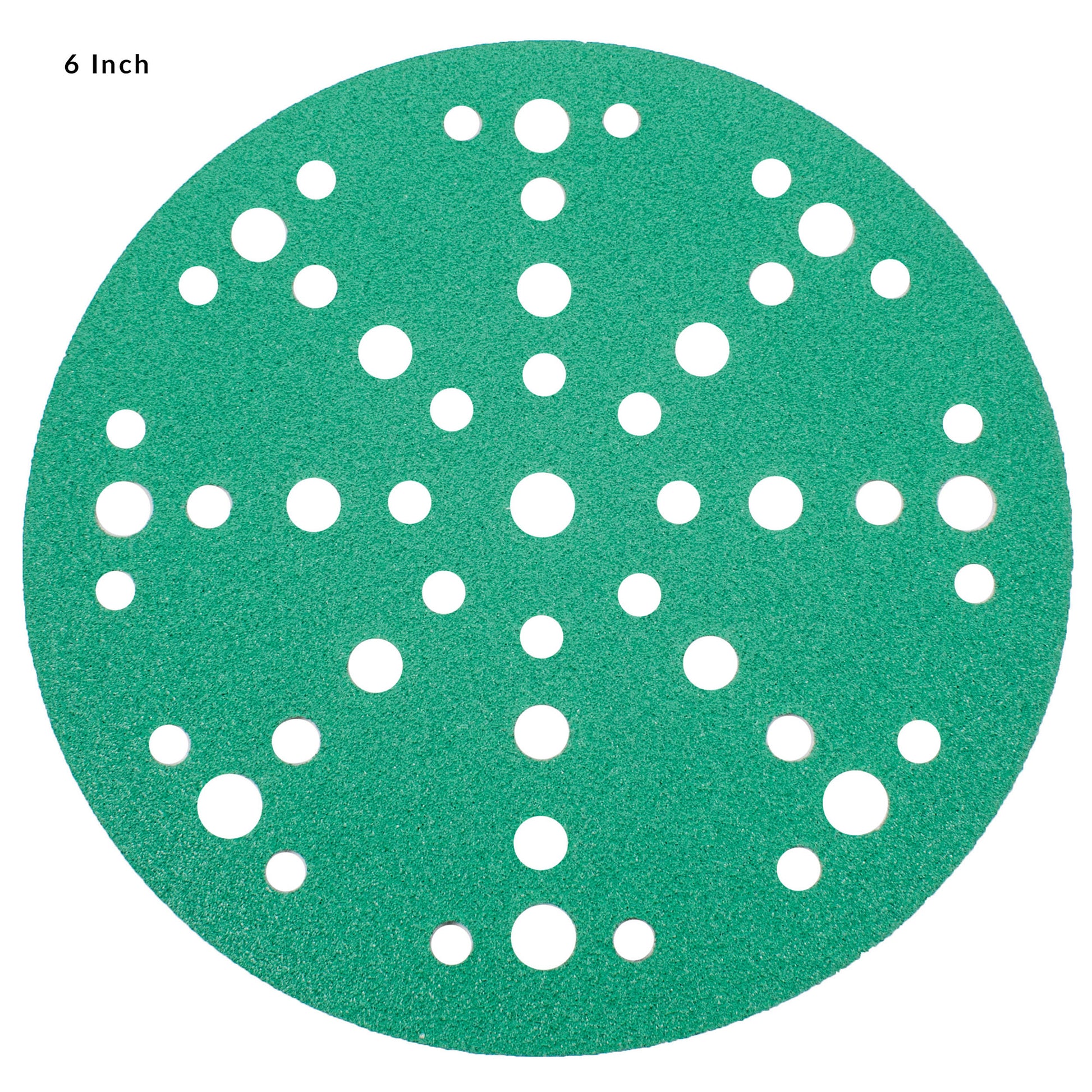 Green aluminum oxide 6 inch (150mm) multi-hole sanding disc, face up