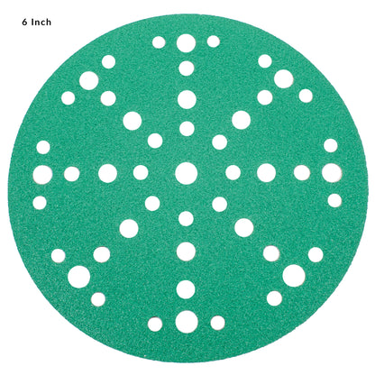Green aluminum oxide 6 inch (150mm) multi-hole sanding disc, face up