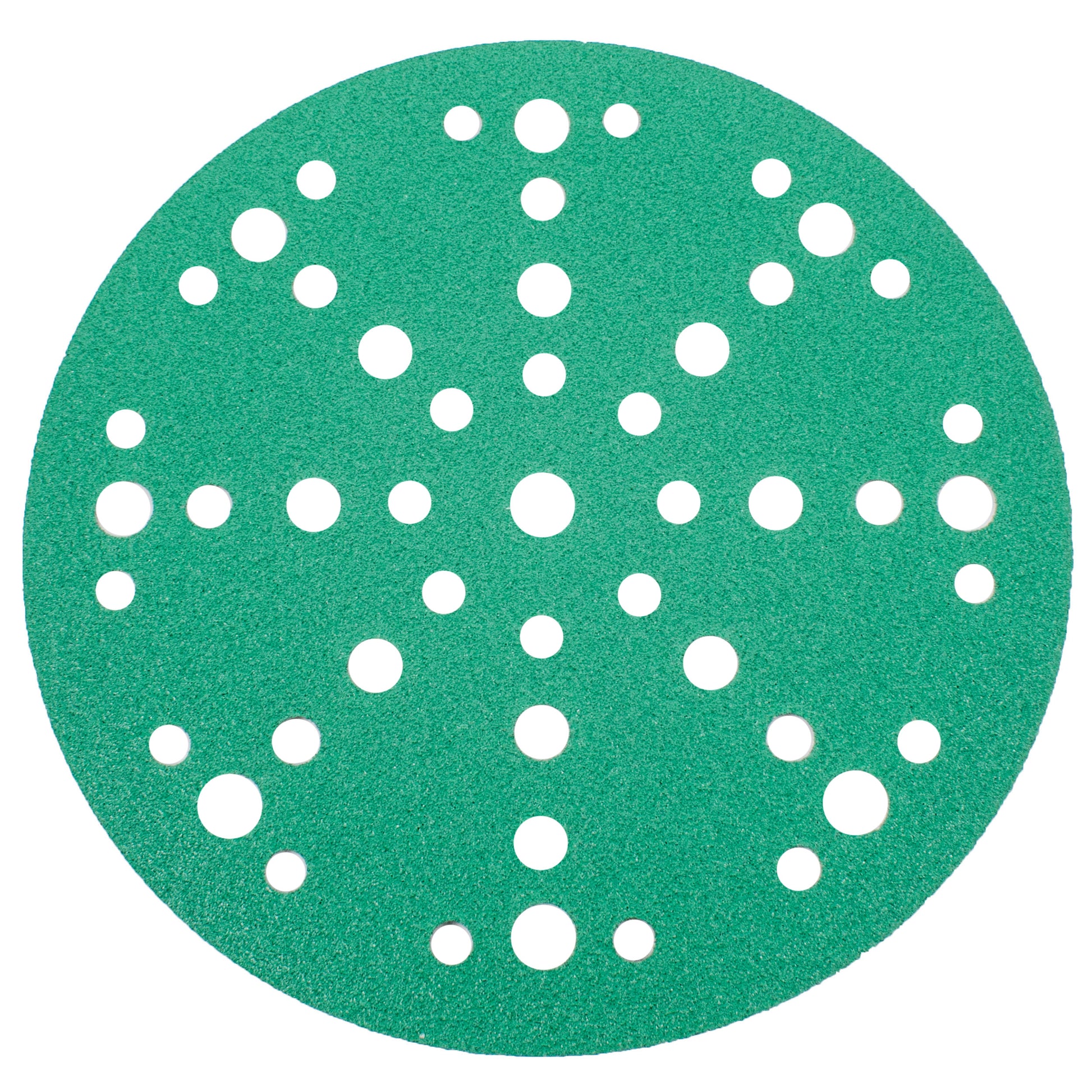 Green aluminum oxide 6 inch (150mm) multi-hole sanding disc with 49 dust extraction holes