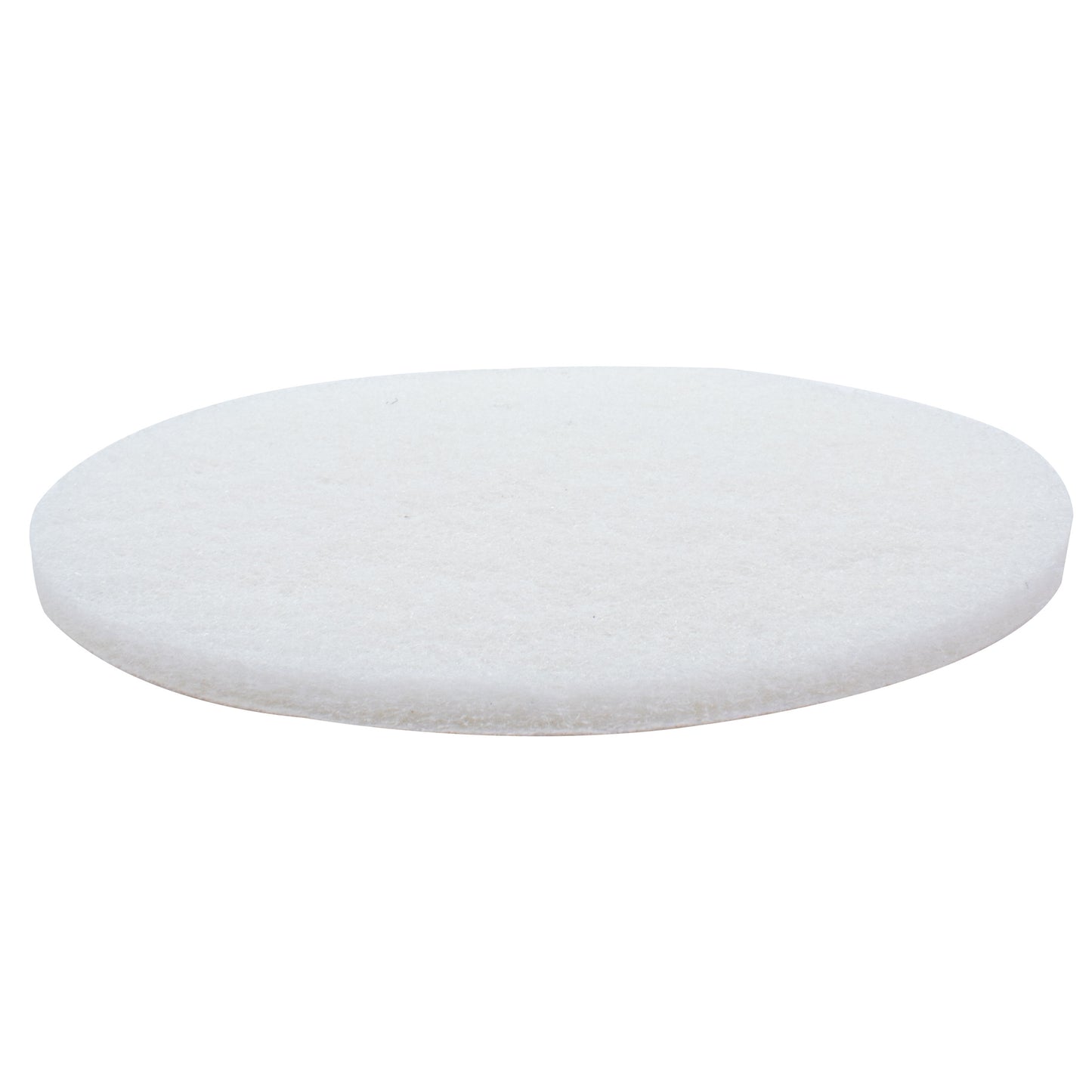 Side view of a white non-woven finishing pad showing its thickness