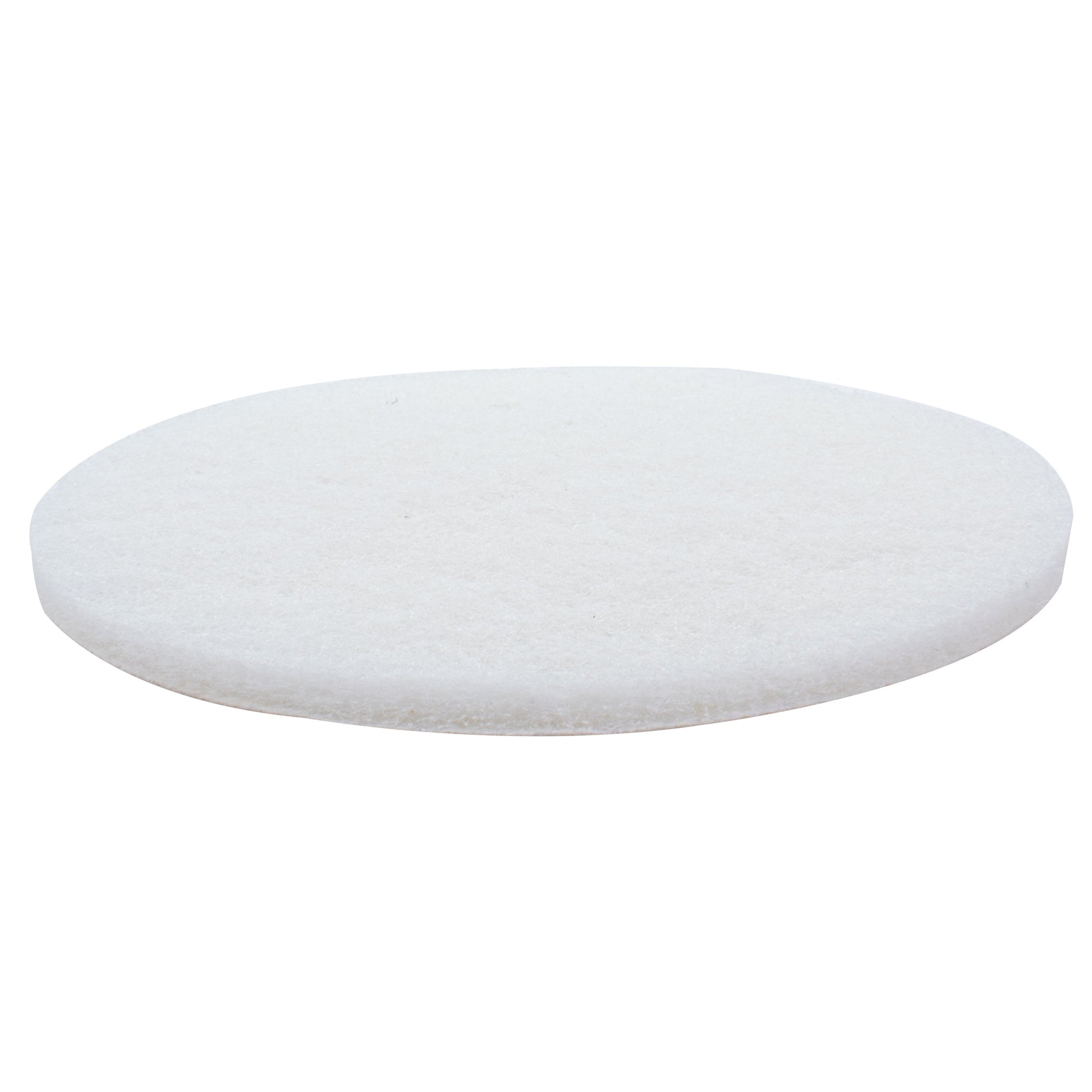 Side view of a white non-woven finishing pad showing its thickness